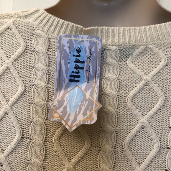 Military Hippie NWT Women's Cable Knit Sweater Layered Cream S/M Jazzy Cozy - Picture 6 of 11